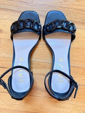 Unisa Black Chain-Detail Ankle-Strap Heels
